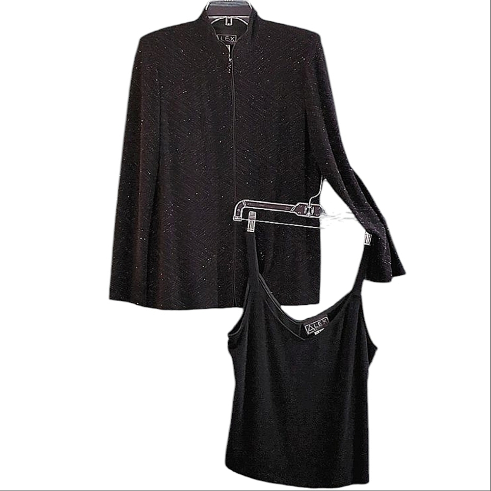 Alex Evenings Sparkly Beaded Knit Jacket & Tank Top Set